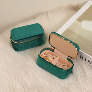 Mini <b>Travel</b> <b>Jewelry</b> Storage Box - Custom Logo Velvet Leather Organizer <b>Case</b> for Ring Earring Necklace Gift - Product Image 6