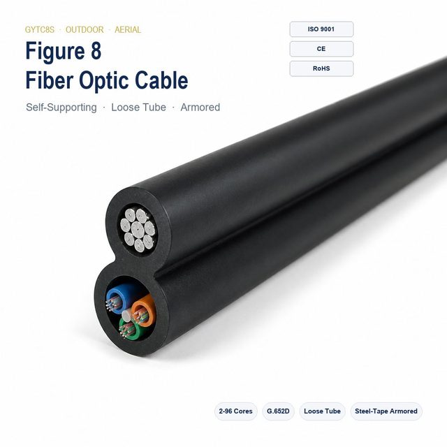 GYTC8S Figure-8 Self-Supporting Fiber Optic Cable, Corrugated Steel Tape Armored G.652D Outdoor Aerial Stranded Loose Tube Cable