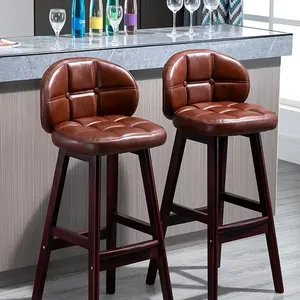 Silla nórdica rústica clásica de cocina alta, taburete de <span class=keywords><strong>Bar</strong></span> de tela de cuero con respaldo, silla negra - Product Image 1