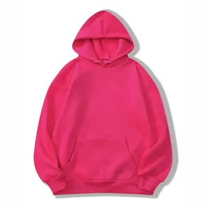 Custom Solid Fleece Women Hoodie Kangaroo Pockets Casual Pink Cotton Fleece Stylish Pullover Oem Women's Hoodies