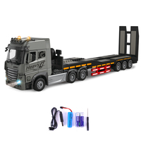 1/24 RC alaşım tek katmanlı düz platformlu römork araba 2.4G 9CH mühendislik taşıma kamyon işık ve müzik ile