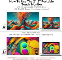 Moniteur tactile portable de 21,5 pouces, moniteur tactile FHD léger et durable avec fonctionnalité multi-touch