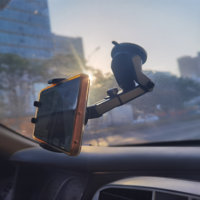 Support de téléphone de voiture classique à poignée flexible avec ventouse télescopique rotative Support de téléphone pour pare-brise de voiture Tableau de bord