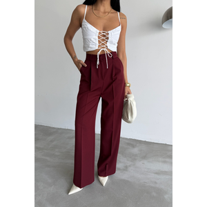 Pantalon Palazzo - Pantalon large en mousseline respirante pour femme, taille XL, style décontracté et professionnel, taille élastique, design 'Edge' coloré - Product Image 2