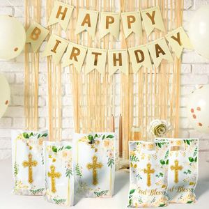 Sacchetti Regalo per Feste con Stampa Croce Pasquale e Scritta 'God Bless', Sacchetti per Caramelle con Manici, Forniture per Feste di Compleanno e Pasqua - Product Image 4