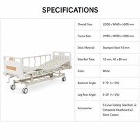 Lit d'hôpital manuel à double manivelle en métal, cadre en alliage d'aluminium, 2 fonctions, dossier et repose-jambes réglables, côtés pliables en forme de S