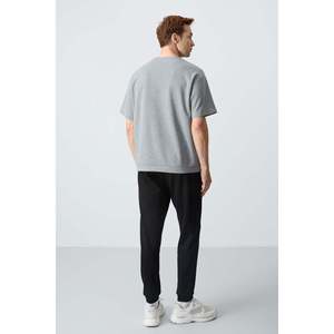 Conjunto Deportivo Básico para Hombre, Gris Melange, Negro, Algodón, Corte Holgado, Estilo Casual, Transpirable, Talla Adulto - Product Image 1