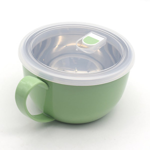 Stainless Steel Instant Noodle Bowl With Handle Airtight <b>Lunch</b> <b>Box</b> For Students Round Solid Color Pink Blue Green - Product Image 2
