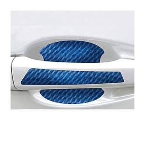 Juego de 4 pegatinas azules 3D de fibra de carbono para manijas de puerta de coche, protector de cuenco impermeable, calcomanía de vinilo antiarañazos, 1 año de garantía para automóvil - Product Image 1