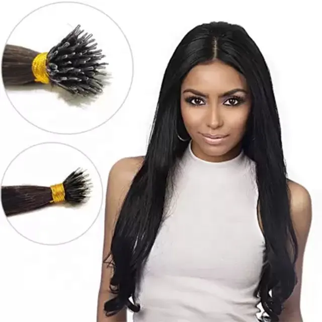 Ali queen Nano Tip Extensions de cheveux Cheveux humains Vente en gros Kératine doublement étirée 100% Cheveux humains à anneau nano non traités