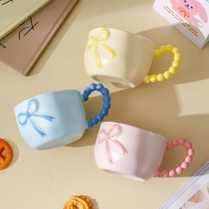 Juego de tazas de cerámica con diseño de lazo, acabado mate, colores pastel para el té de la tarde, taza de cerámica - Product Image 2