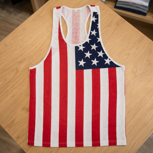 Breathable Quick Dry Solid Casual 100% Cotton Stringer Vest/ American Flag Gym <b>Singlet</b> /USA Tank Top Men Eco-Friendly O-Neck - Product Image 3
