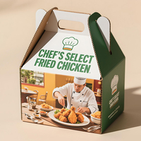 Caja de papel de embalaje de cartón corrugado con forma de casa y Asa de grado alimenticio con diseño impreso personalizado, cajas de pollo frito