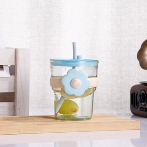 Garrafa De Água De Vidro Atacado Copo De Palha De Vidro Portátil Drinkware Chá Café Leite Escola Escritório Bonito Copo De Água De Vidro Flor - Product Image 5