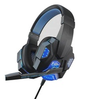 Headset Gaming Berkabel untuk Rekaman Game Youtube, Mikrofon Peredam Kebisingan, LED Biru Keren, Headphone Merchandise Populer