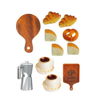 Accessoires pour maison de poupée Juqi, nourriture miniature, pain, petit-déjeuner, café, ensemble de modèles en résine, mini-jouet, 14 ans et plus, accessoires de photographie