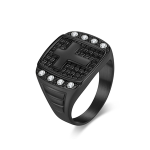 Bague en acier inoxydable de luxe, argentée, dorée, noire, avec croix et diamant rond, bagues de doigt en acier inoxydable - Product Image 4