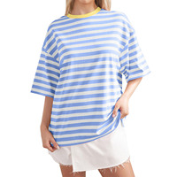T-shirts d'été à rayures à manches courtes pour femmes Pullover Tops à col en O Harajuku Female Casual Loose Tees 2025 Ladies Basic Shirts