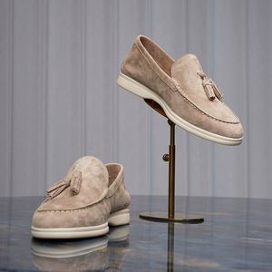 Mocassins pour hommes en daim de vachette ultra-doux, à pampilles, en cuir véritable, à lacets, respirants, légers, pour le bureau et la carrière, à bout pointu - Product Image 1