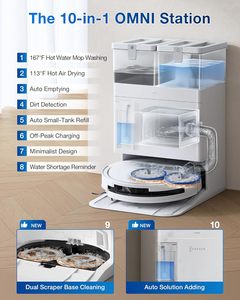 อะไหล่แท้สำหรับหุ่นยนต์ดูดฝุ่นและถูพื้น ECOVACS T50 PRO OMNI สีขาว ขนาด 3.19 นิ้ว ดีไซน์บางเฉียบ พร้อมระบบ AIVI 3D หลบหลีกสิ่งกีดขวาง และระบบเทฝุ่นอัตโนมัติ - Product Image 2