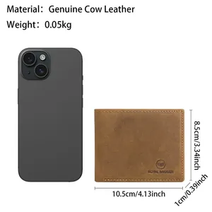 กระเป๋าสตางค์ AndoBag RFID รุ่นวินเทจแบบสั้น, ที่ใส่บัตรหนังแท้, กระเป๋าสตางค์ผู้ชายแบบพับสองตอนเรียบง่ายบางเฉียบ รุ่น 1835 - Product Image 3