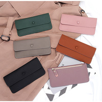 Dompet Kulit Pola Leci Minimalis untuk Wanita Pria, Tempat Kartu Tipis dengan Saku Koin Ber-resleting, Hadiah untuk Ulang Tahun Pernikahan