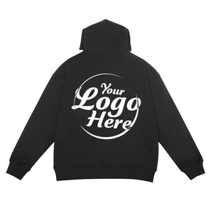 Sudadera con Capucha Bordada de Forro Polar CVC de Peso Pesado, Color Negro Puro, Estilo Casual Relajado, Manga Linterna Oversize, Ideal para Otoño - Product Image 2