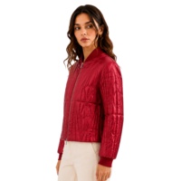Blouson d'hiver respirant et léger pour femme, en duvet, rouge, matelassé géométrique, finition satinée, fermeture éclair intégrale, col roulé