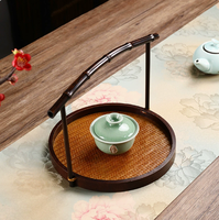 Panier de rangement vintage en bambou avec poignées, plateau à fruits rond portable chinois, plateau à thé