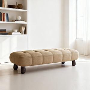 Banco Tapizado Color Crema con Patas de Madera, Banco para el Pie de la Cama, Banco Cómodo para Cambiar Zapatos - Product Image 3