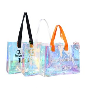 กระเป๋าโฮโลแกรมสีสันสดใสแบบกำหนดเอง, กระเป๋าโท้ท, ถุงบรรจุภัณฑ์ใส PVC, ถุงช้อปปิ้งสำหรับบรรจุของขวัญสีรุ้ง - Product Image 1