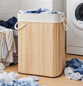 Cesto de <span class=keywords><strong>Ropa</strong></span> <span class=keywords><strong>Sucia</strong></span> Tejido de Bambú, Cesta de Almacenamiento Plegable para Dormitorio, Cesta de Juguetes para Niños con Tapa, Cesta de Lavandería - Product Image 1