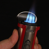 Logo personnalisé Rechargeable Gaz Avec Support En Alliage De Métal 4 Jet Flamme Cigare Table Torche Plus Léger