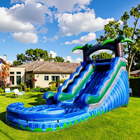 Toboggan aquatique gonflable tropical de 15 pieds, toboggan gonflable avec piscine, toboggan palmier