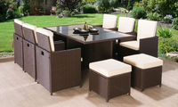 Table de salle à manger d'extérieur en rotin tressé et métal, imperméable, pour la maison et le jardin, vente en gros