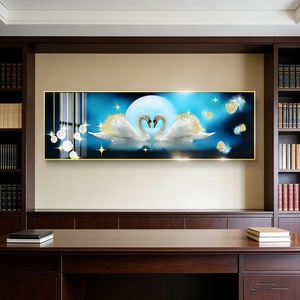 Personalizable al por mayor, superventas: Decoración de pared con pintura de porcelana de cristal con paisaje de cisne y luz LED 3D UV para cabecero de cama y dormitorio - Product Image 4