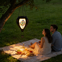 Lampe solaire LED suspendue en forme de montgolfière pour jardin extérieur avec effet flamme