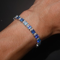 GRA Certifié Multi-Blue CZ et Moissanite 6mm Princess Cut Bracelet Tennis en argent 925 Diamond Tester Pass Luxury Bling Jewelry