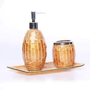 Gold Luxury Glass Mosaic 4 Pcs Bathroom Rich Decor Accessory Set