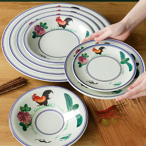 A5 Rooster <b>Melamine</b> Tableware <b>Plate</b>, Round Restaurant/Hotel Retro Creative Dinner <b>Plate</b>, Imitation Porcelain Dish <b>Plate</b>, Cold - Product Image 3