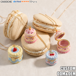 CAIOOCHE New Arrival Anti Tarnish Jewelry Wholesale Colorful Fruit Oil <strong>Drop</strong> Openable Photo Box Gold Plated Cake Pendant <strong>Necklace</strong> - Product Image 1
