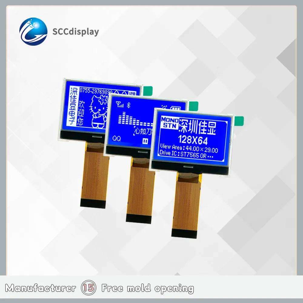 Prezzo a buon mercato di alta qualità COG + FPC schermo LCD 12864-254 STN blu negativo cog display lcd 3V ST7565R modulo display monocromatico