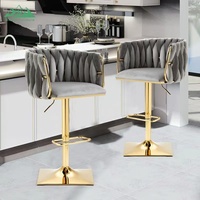 Tabouret de bar pivotant réglable Wayon, design moderne et luxueux, dossier tissé unique, base carrée, chaise de cuisine