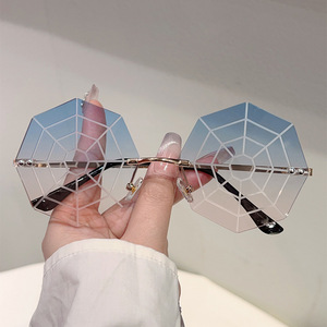 Nuova personalità divertente Spider <span class=keywords><strong>Web</strong></span> Frameless <span class=keywords><strong>occhiali</strong></span> da <span class=keywords><strong>sole</strong></span> alla moda per la strada forma concava per feste di scena UV400 per il commercio estero - Product Image 2