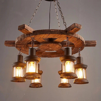 Lustre de plafond LED E27 en bois vintage style industriel antique, luminaires créatifs pour LOFT, bar, café, lampes suspendues