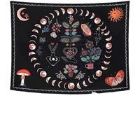 Tapisserie murale en polyester motif Phases de Lune Noire, légère et facile à accrocher, décoration murale artistique, OEM ODM, lavage à la main