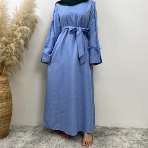 6804#B Latest Linen Material Design Split Cuffs With Small Tassel Sleeves With Pockets Daily Versatile Casual Elegant Dress - Product Image 4