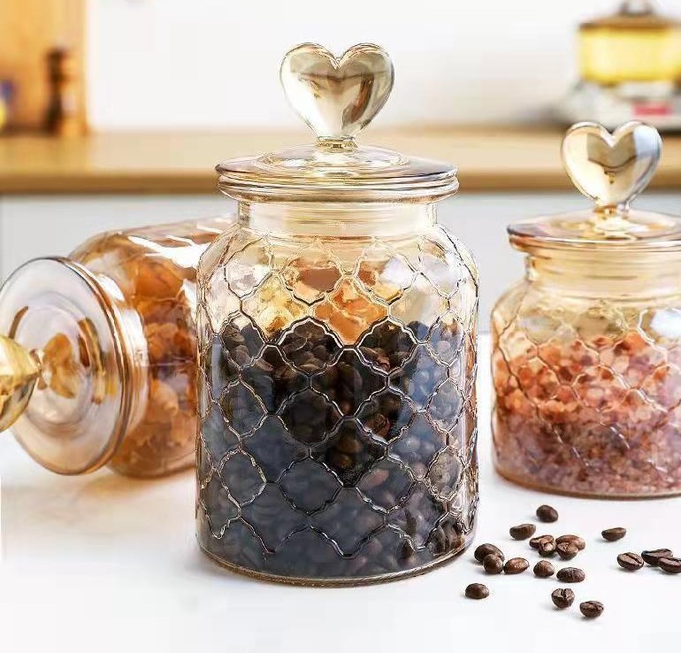 kitchen wholesale round amber glass jar storage container kitchens food big glass jar container with lid