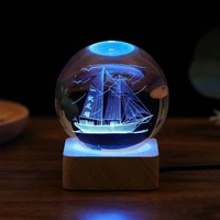 Décoration de bureau Honor of Crystal, boule de cristal transparente, boule de cristal lumineuse 3D, boule de cristal du système solaire, lumière LED, veilleuses