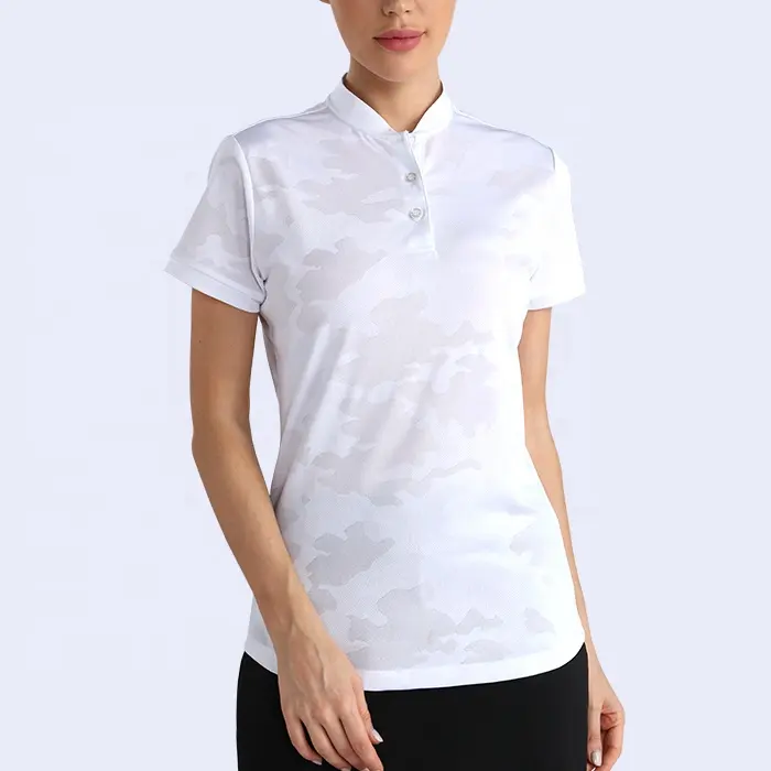 Golthan Wholesale Lady 8% Spandex 92% Polyester White Camo Golf Polo Shirts For Women